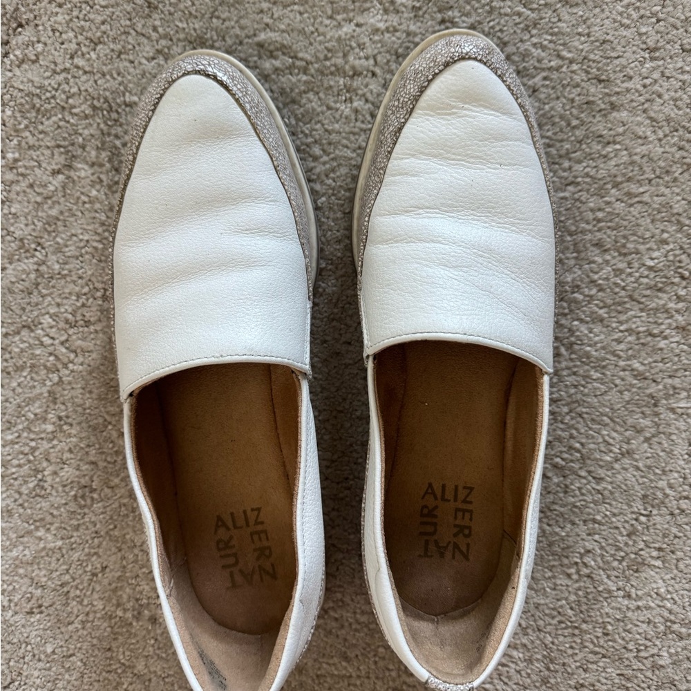 Naturalizer White and Silver Slip-On Loafers